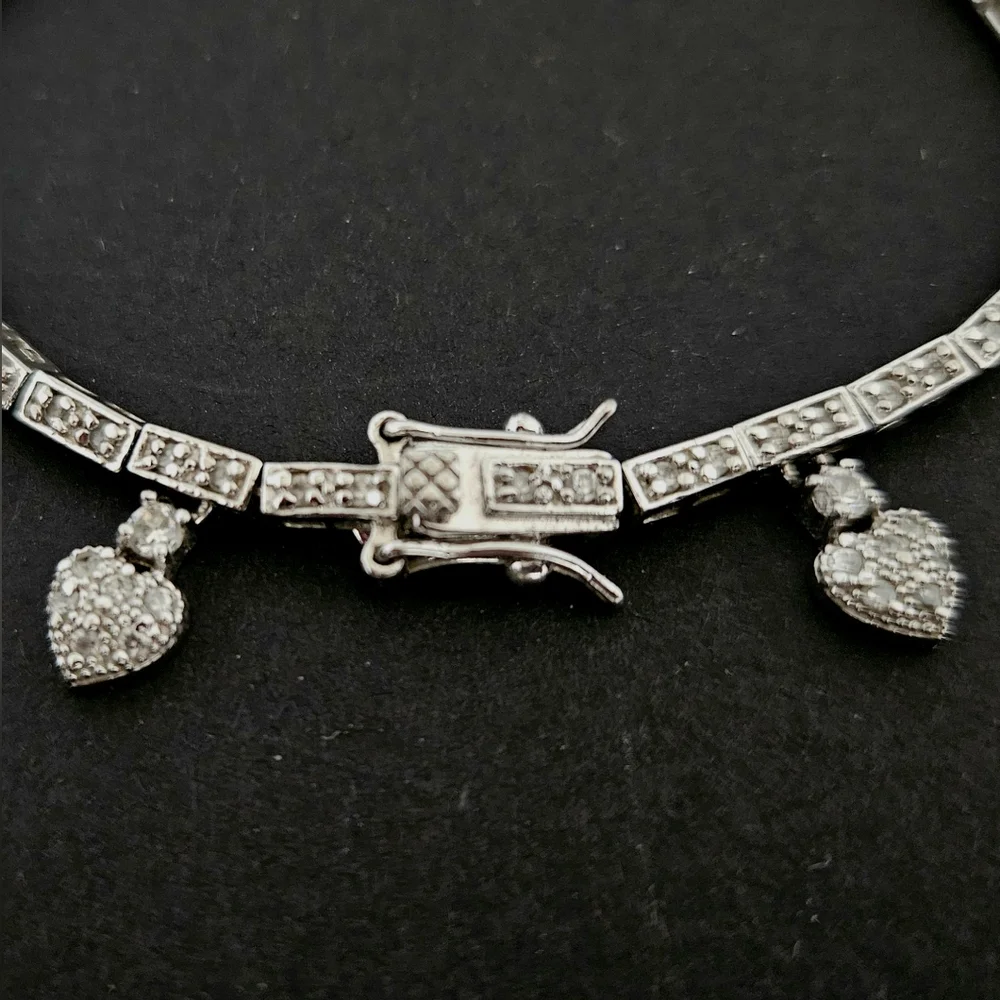 Sterling silver hearts star pave charm bracelet CZ VGUC feminine girlhoodcore